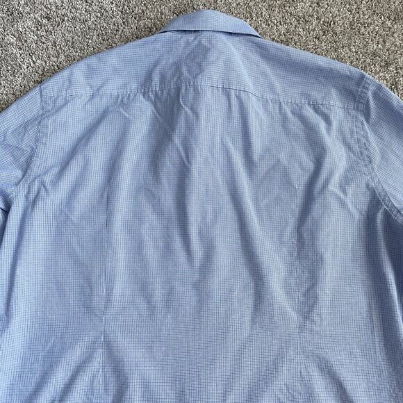 BOSS Hugo Boss Men's 17 (36/37) Blue Sharp Fit Classic Plaid Button Down Shirt - Picture 9 of 15
